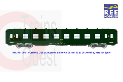 2 voitures DEV AO B8 ex-A8 2CL logo blanc encadré, Sncf, Ep